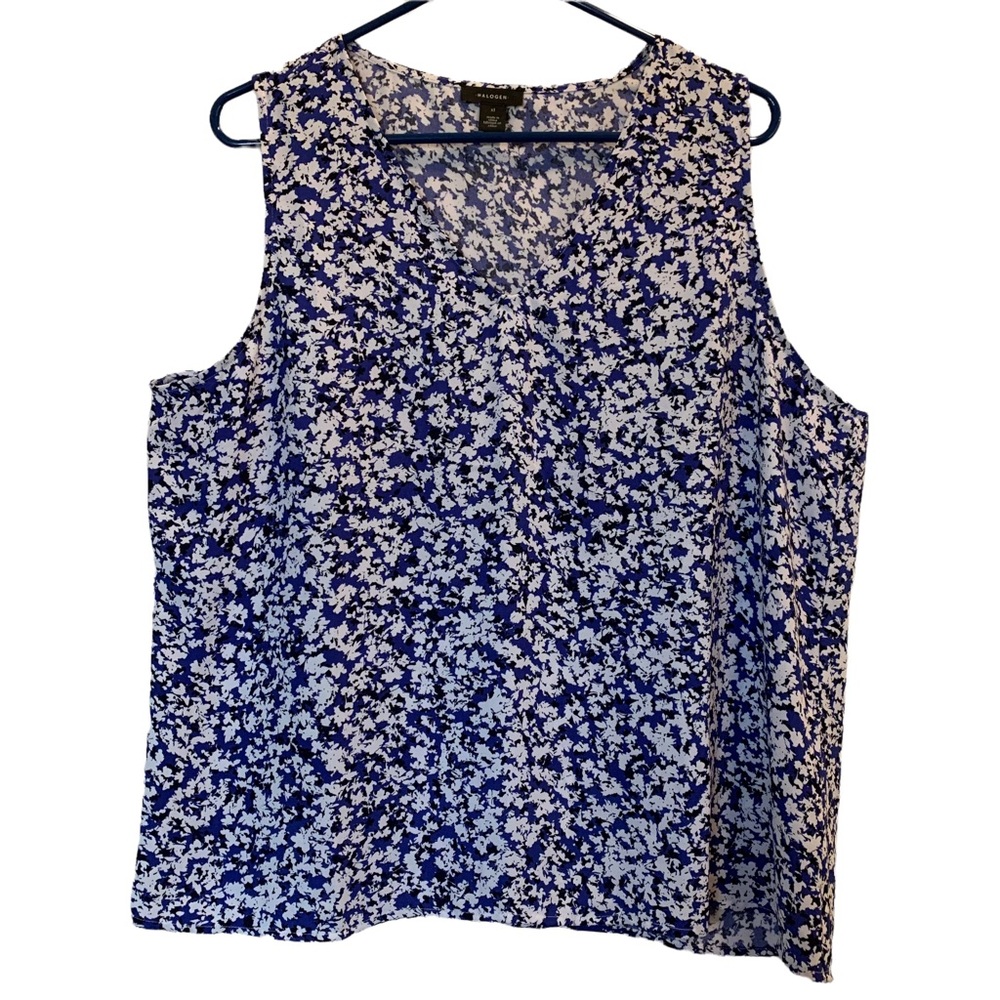 Halogen V-Neck Top Blue and White Sleeveless Size XL